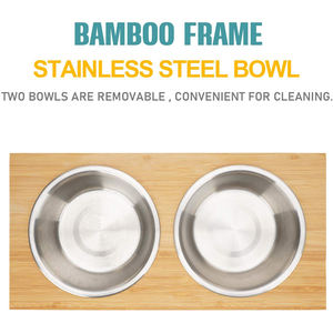 Grosir tempat mangkuk hewan peliharaan bambu tinggi 4 inci dengan dua mangkuk baja tahan karat untuk anjing dan kucing - Product Image 6
