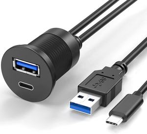 Câble d'extension USB 3.0 et Type-C à double port étanche et encastré avec charge rapide pour tableau de bord de voiture <span class=keywords><strong>bateau</strong></span> moto panneau - Product Image 1