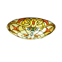 European-style Modern Baroque Style 16 inch LED E27 Pastoral Ceiling Light Tiffany Soldering Round Stained Glass Lampshade lamp