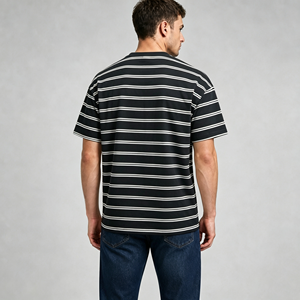 T-shirt Casual da Uomo Taglia <span class=keywords><strong>L</strong></span>, Stile High Street a Righe Bianche e Nere, 100% Cotone, Collo Tondo, Manica Corta, Servizio OEM - Product Image 3