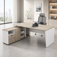 Escritorio Ejecutivo Moderno en Forma de L con Silla, Mesa de Computadora para CEO o Jefe, Conjunto de Muebles de Oficina de Lujo para Gerentes