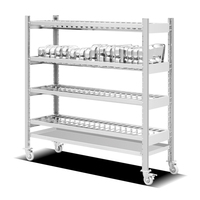Nouveau rayonnage à 4 niveaux économie de séchage Restaurant support de plaque perforée bol stockage métal acier inoxydable cuisine support à vaisselle chariot