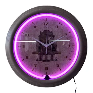 15インチクリエイティブバーヴィンテージ時計レッドガルフネオンチューブ照明壁時計子供用リビングルームダイワンドゥール