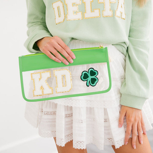 Sac de voyage cosmétique en PVC transparent avec <span class=keywords><strong>fermeture</strong></span> éclair en métal, patchs en chenille personnalisés, pochette à maquillage plate en nylon transparent - Product Image 3