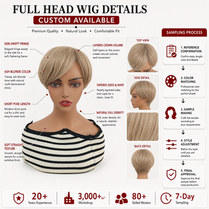 Perruque courte synthétique beige blonde style pixie, avec frange latérale, perruque complète tendance pour <span class=keywords><strong>femme</strong></span> moderne, vente en gros d'usine - Product Image 3