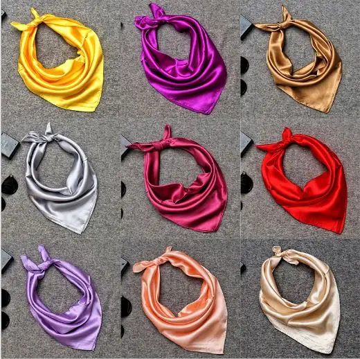 Phong Cách Hàn Quốc Phong Cách Đơn Giản Đồng Bằng Màu Tinh Khiết Khăn Quàng Cổ Lụa Satin Bandana 60Cm Khăn Trùm Đầu