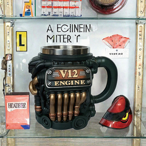 Sculpture en résine peinte à la main en forme de moteur V12 3D, écologique, avec engrenages mécaniques, tasse à café/bière, cadeau pour les passionnés d'automobiles et les amateurs de voitures - Product Image 3