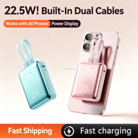 Nouvelle mini batterie externe électronique 10000 mAh, mince et portable, avec câble USB-C, Powerbanks 10000 mAh