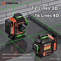 Niveau laser vert 3D 12 lignes avec fenêtre laser rotative, boîtier en caoutchouc TPR, longue durée de vie de la batterie, niveau laser auto-nivelant