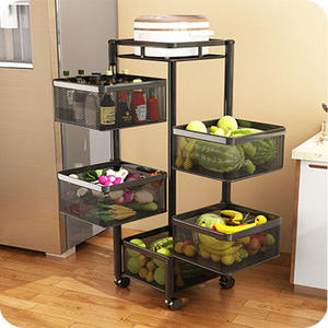 Chariot de cuisine roulant carré avec panier de rangement et étagère rotative pour légumes, fruits et épices, organisateur de sol à <span class=keywords><strong>plafond</strong></span> - Product Image 2