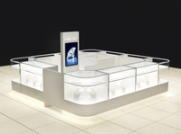 Maßgefertigte Moderne Luxuriöse Umweltfreundliche Recycelbare Glas-Edelstahl Weiße Schmuck-Vitrine Kiosk LED-Beleuchtung Einzelhandels-Display