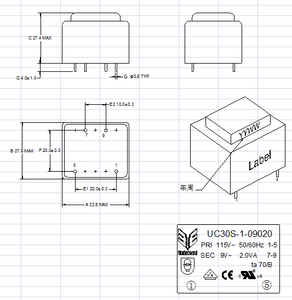Unicreed-Transformador de tipo sellado de 2.0VA, salida monofásica de 9V con encapsulación de frecuencia de 50Hz/60Hz para entrada de <span class=keywords><strong>220V</strong></span>/230V - Product Image 5