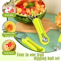 3 Stuks Meloen Baller Schep 4 In 1 Roestvrijstalen Vleesmes Fruitsnijder Fruit En Groente Snijwerk Gereedschap Keuken Gadget