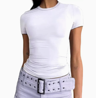 T-shirt pull-over d'été pour femme, style européen et américain, coupe ajustée, chic et tendance, col rond