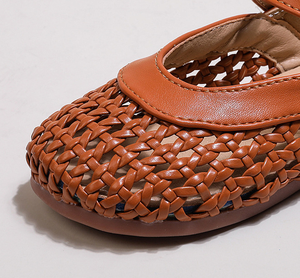 Summer New Girls' Woven Leather <b>Shoes</b> Children's Hollow Leisure Cap Toe Sandals Flat <b>Shoes</b> - Product Image 4