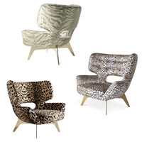 Fauteuil d'appoint moderne pour salon, style animalier exotique, à dossier ailé, capitonné, à motifs léopard, avec pieds en acier métallisé