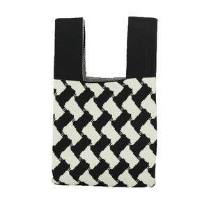 Elegant Striped Pattern Knitting Polyester Nylon <strong>Handbag</strong> Black and <strong>White</strong> Eco <strong>Small</strong> Shopping Bag Wool Crochet Tote Hand Bags for - Product Image 2