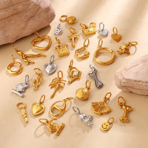 Gold Plated Stainless Steel Charms, Heart Palm <b>Tree</b> Camera Castle Fan Key Smiley <b>Face</b> Animal Pendants for Jewelry Making - Product Image 4