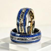 Bijoux de mode, bague en tungstène plaqué or 18 carats PVD avec incrustation d'opale violette météorite de 8 mm, bagues pour hommes, bagues unisexes, alliances