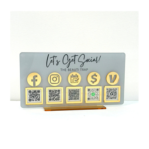 <span class=keywords><strong>Plaque</strong></span> personnalisée pour salon de beauté, sans éclairage, en <span class=keywords><strong>acrylique</strong></span>, avec support pour code QR, carte de visite et réseaux sociaux - Product Image 1