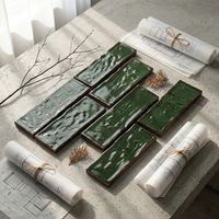 Carreaux de mur artisanaux craquelés effet Wabi Sabi de luxe, 60x240x10mm, vert foncé, résistants à l'usure, style moderne