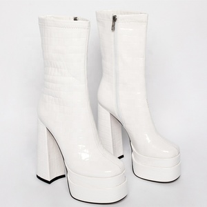 Botas de plataforma con estampado de piedra, punta cuadrada, tacón grueso y cremallera lateral para mujer, talla 43, venta al por mayor de fábrica 2022 - Product Image 3