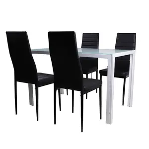 modern dining room furniture tempered glass dining table and chair with metal legs 6 chairs