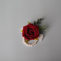 Korsase Pernikahan Mawar Merah Buatan Tangan untuk Pengantin dan Pengiring Pengantin Bunga Sutra Gaya Eropa Grosir Lintas Batas