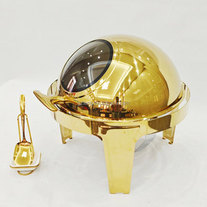 Nuovo Arrivo Scaldavivande Commerciale a Gas da 6L in Acciaio Inossidabile Dorato per Catering e Buffet, con Inserto in Vetro per Ristoranti - Product Image 3