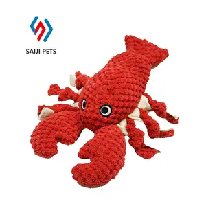 Adorable vibrant lobster shaped pet chew toy squeakers soft canvas rope durable tug resistant pet toy lobster