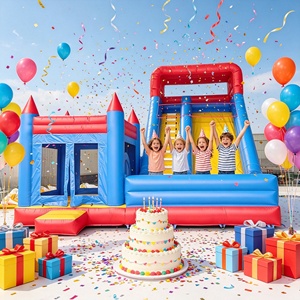 Château gonflable OEM d'usine rouge et bleu à trois tours avec grande toboggan, en PVC, <span class=keywords><strong>pour</strong></span> enfants, idéal <span class=keywords><strong>pour</strong></span> la <span class=keywords><strong>location</strong></span> lors de fêtes d'<span class=keywords><strong>anniversaire</strong></span> en <span class=keywords><strong>extérieur</strong></span> - Product Image 3