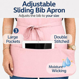Tablier de cuisine classique noir, rose et blanc avec logo personnalisé pour femmes et hommes, avec poches - Product Image 3