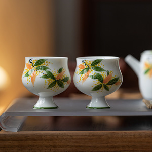 Hand Painted Tall Ceramic <b>Teacup</b> Leaf Pattern Porcelain Kung Fu Tasting Cup For Afternoon Tea Home Use - Product Image 3