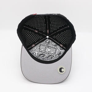 High-Quality 7-Panel Flat Bill Grey Performance Cap with Custom Laser Cut & Rubber Logo for Waterproof Unisex Sports Wear - Product Image 6