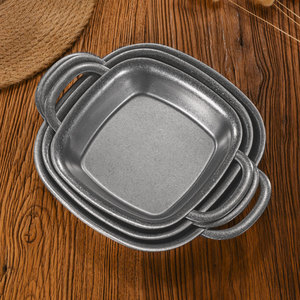 Assiette carrée à double anse, fond plat épaissi, pour les collations et les repas de fête, design uni - Product Image 2
