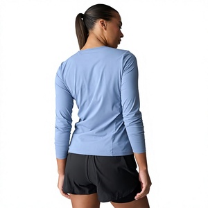 Camiseta de Manga Larga para Mujer, Algodón Jersey, Logotipo Bordado Personalizado, Cuello Redondo Informal, Fabricante de Marca Privada, Superventas - Product Image 5