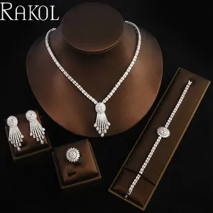 RAKOL WSP05 Bộ Trang Sức Trang Phục Dự Tiệc Cho Nữ Dubai Đính Đá Zircon Khối Nhỏ Có Tua Rua 4 Món Sang Trọng Dành Cho Cô Dâu Đám Cưới