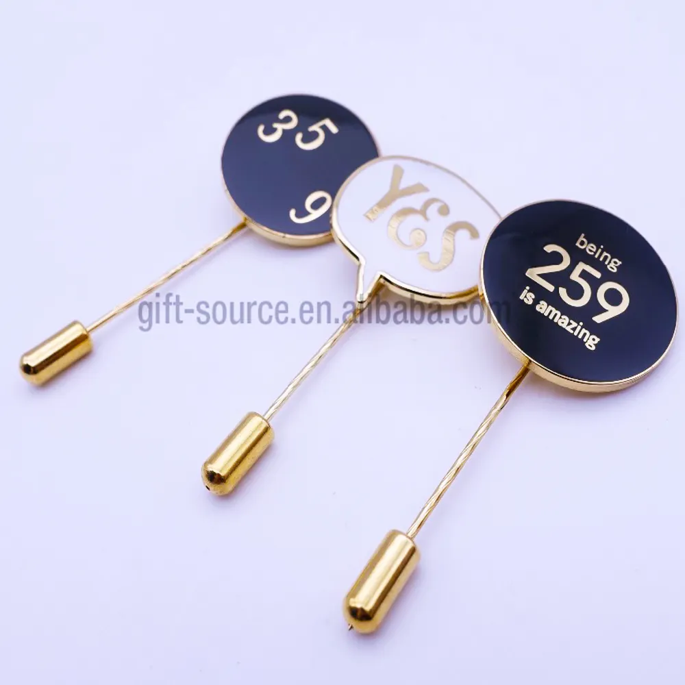 Wholesale Custom Fashion Metal Round Letter Long Needle Pins Mens Brooch Lapel Pin