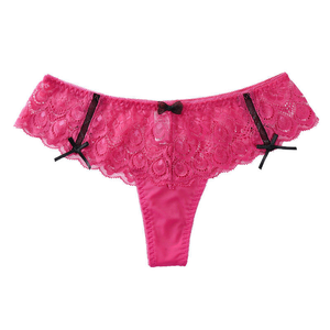 Women Pink Lace Bikini Panties Mid-Rise <b>Seamless</b> Ultra-Thin Sexy Style Knitted Underwear - Product Image 5