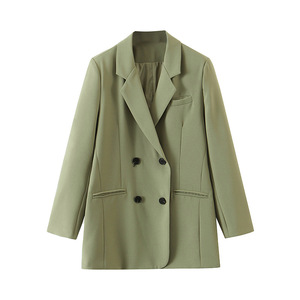 Blazer croisé grande taille pour femme Runqi, vert forêt, en sergé, col cranté, couleur unie, style décontracté N8235 - Product Image 1