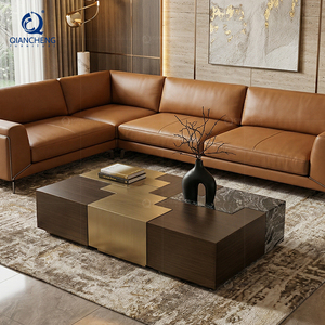 Mesa de Centro Modular de Lujo, Estilo Italiano, con Diseño de Rompecabezas, para Sala de Estar Moderna, en Mármol y Metal - Product Image 2