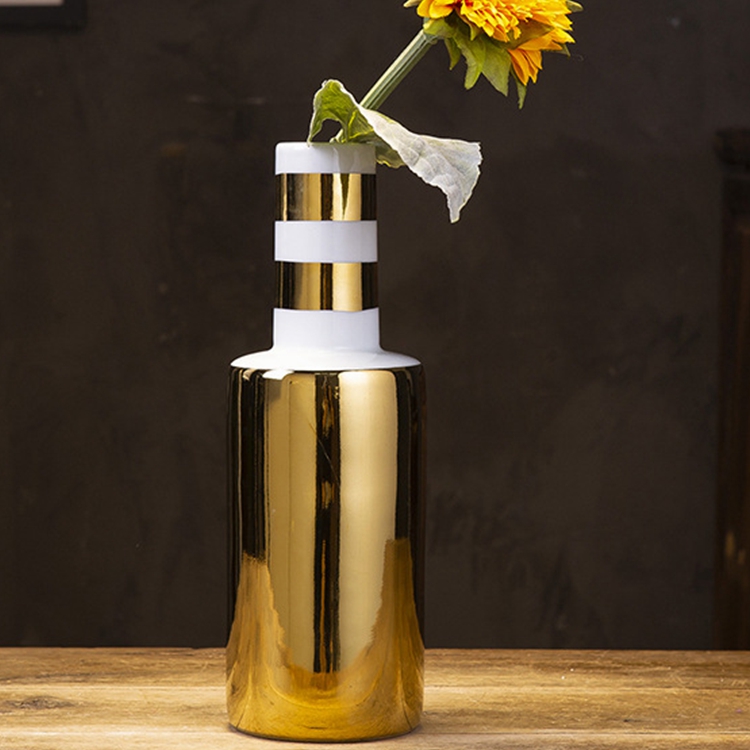 Modern contracted living room tabletop furnishing gold plated white ceramic vase