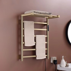 Toalleros de baño negros inteligentes montados en la pared, <span class=keywords><strong>toallero</strong></span> eléctrico, estante secador calentado para baño con diseño de termostato dorado - Product Image 1