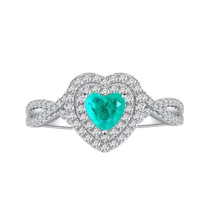 美丽的心石订婚925纯银珠宝戒指白金电镀锆石合成绿色电气石戒指