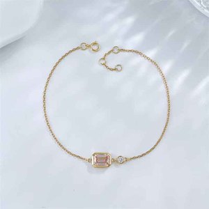 Bracelet en or jaune 18 carats réglable, romantique, élégant, minimaliste, avec diamant <span class=keywords><strong>rose</strong></span> fantaisie de taille émeraude cultivé en laboratoire, bijoux fins pour femmes - Product Image 1