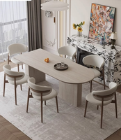 Table à manger en dalle de pierre naturelle, semi-circulaire, petite unité domestique, style antique crème, design haut de gamme moderne
