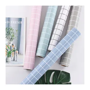Venta al por mayor papel pintado de PVC papel de pared impermeable diseño de cheque verde blanco para la decoración del hogar