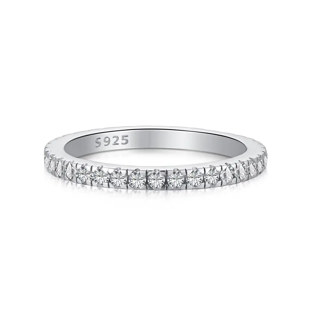 Plata de Ley 925 joyería circón eternidad banda diamante anillo de compromiso apilable 18K chapado en oro anillos de boda joyería Mujer