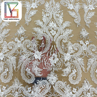 Tissu en dentelle de haute qualité, dentelle française, tissu en dentelle perlée, tissu en dentelle blanche, tissu en dentelle à sequins, tissu brodé pour robes de mariée