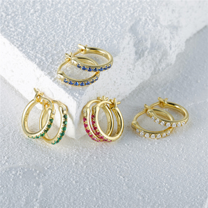 Aretes CANNER de Plata Esterlina 925 con Circonitas Cúbicas de Colores, Bañados en Oro Vermeil de 18K, Tipo Huggie, de Lujo para Mujer - Product Image 3